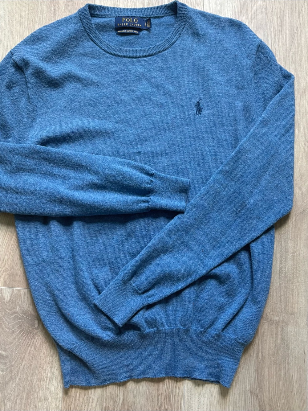 Polo Ralph Lauren Blue Washable Merino Wool Crewneck Knit Sweater Size S